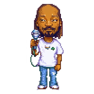 Snoop Dogg standing pixel art style, holding a microphone sticker
