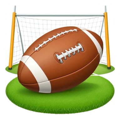 A rugby ball resting on a grassy field, with goalposts in the background. The scene captures the essence of the sport, with the field clearly marked and ready for a game, highlighting the intensity and teamwork of rugby. sticker