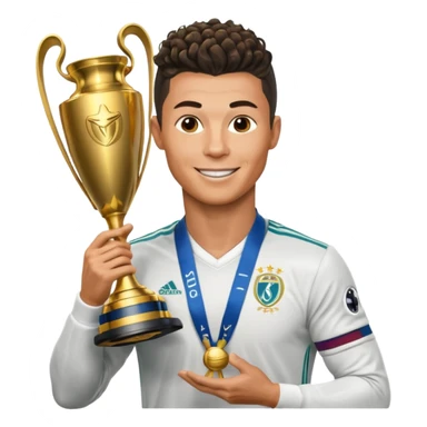 Cristiano Ronaldo holfing the champions league with noodle hair sticker