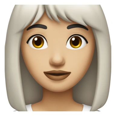 TransGirl with an oval face, fair skin, long dark brown wavy hair with bangs, brown eyes, dark brown straight eyebrows, medium-sized straight nose, slightly full lips, wearing a black choker necklace and a white t-shirt.

 sticker