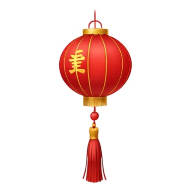 Chinese red lantern, traditional festive decoration, round shape with tassel, emoji style sticker