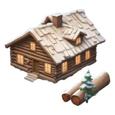 The house is made of chopped logs, one-story, in the snow sticker