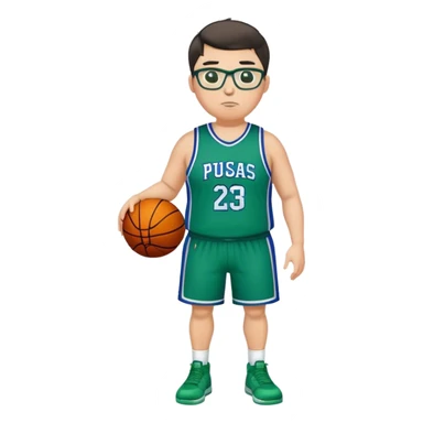 Full Body plus size white male with dark short hair basketball player wearing glasses wearing blue green uniform sticker