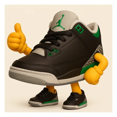 Remove the eye and mouth from the sneaker character, keeping the arms and legs. The style should resemble 3D emoji style with a polished, fluent, and dimensional look. sticker