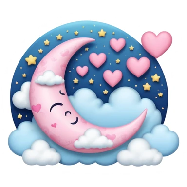 Pink Moon Crescent With Clouds And Hearts sticker