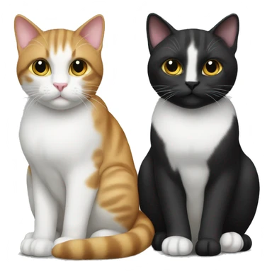 Two pet cats sitting together, one larger than the other. The biggest is all black. The smaller is black and white sticker