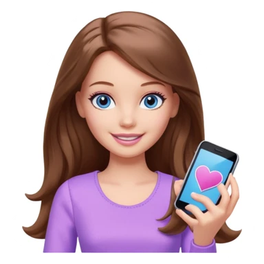 beautiful barbie girl with long brown hair, blue eyes and wearing light purple clothes playing games sticker