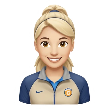 smiling female sport coach with coach wear sticker