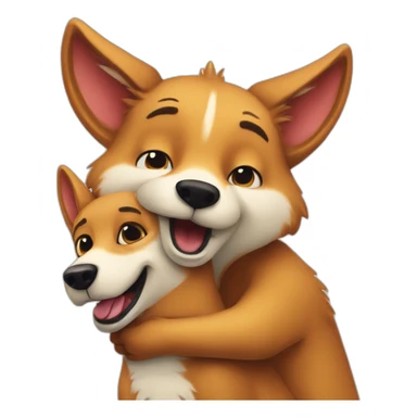 Anthropomorphic dingo giving an anthropomorphic bird a hug sticker