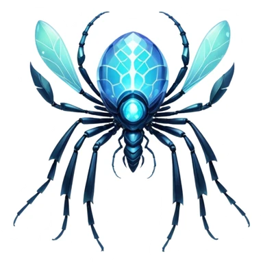 A bioluminescent insectoid with crystalline exoskeleton segments that refract light into dazzling patterns, capable of phasing through solid objects when exposed to moonlight. sticker