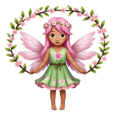 A flower fairy girl with long, light cherry blossom pink hair and wings.full body sticker