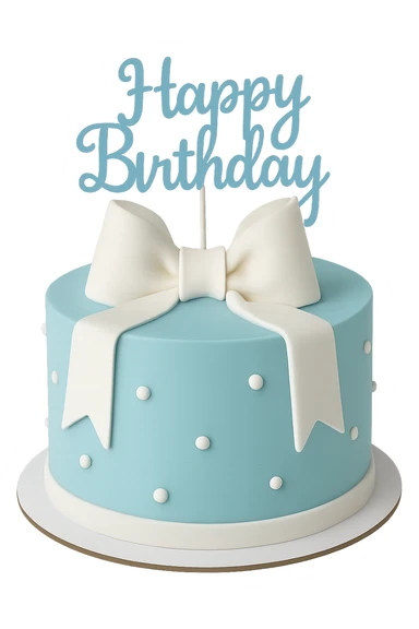 blue birthday cake with white ribbons, remove background sticker