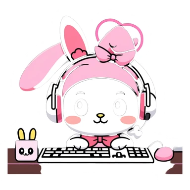 My Melody relaxing at her gamer desk  sticker