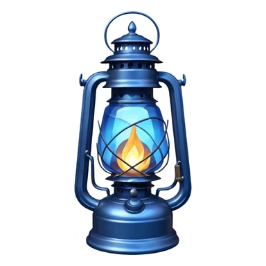 Silvery metallic shiny alloy magical will-o-wispy dark ominous floating glowing diamond-shaped old antique lantern lamp with a blue flame inside it  sticker