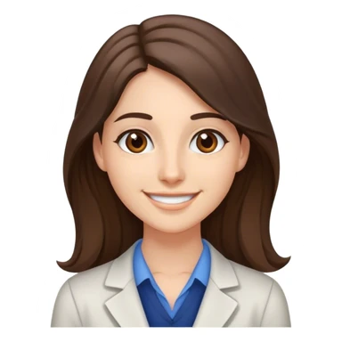 A young teacher smiling with brunette long hair an brown big eyes,  sticker