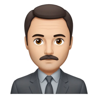 John Saxon with dark brown hair and short mustache, dark grey suit sticker
