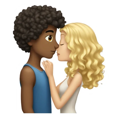 Short haired curly brunette boy kissing long haired blonde girl sticker