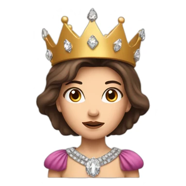 furious long straight-haired brunette princess with a big crown with diamonds furrowed eyebrows sticker