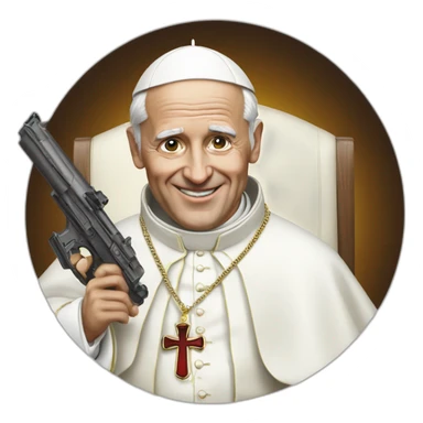 Hyper realistic pope with gun smiling sticker