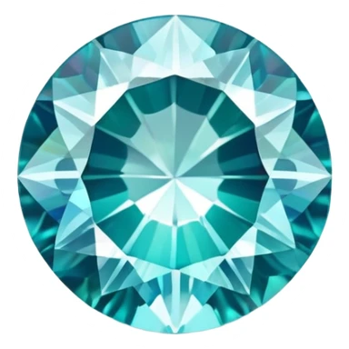round cut aquamarine gemstone, classic faceted style, holographic rainbow shine inside sticker