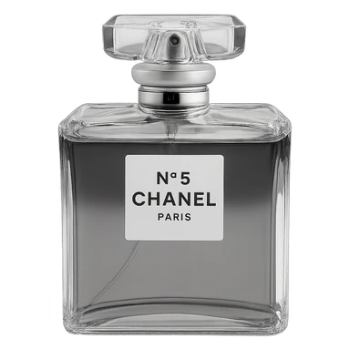 Convert the image to black and white, keeping only the realistic Chanel perfume bottle. Preserve the glass reflections and details. The background should be transparent. sticker