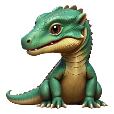 Cinematic Realistic Cute Komodo Dragon Portrait Emoji, Head tilted playfully and inquisitively, featuring a compact, robust build with finely detailed, textured scales in natural earthy hues and a characteristically alert face with bright, curious eyes, rendered with lifelike clarity, high shine, affectionate and surprisingly endearing, styled with a touch of wild charm, soft glowing outline, capturing the essence of a mischievous yet lovable Komodo dragon that seems poised to inch its way out of the screen into your arms! sticker