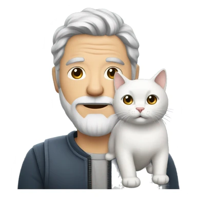 Man withe gray hair with small beard with a white cat in his hand sticker