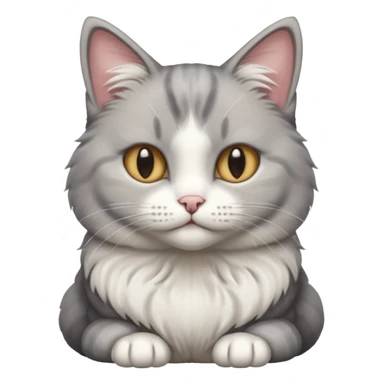 a realistic looking very fluffy grey and white cat sitting up straight sticker