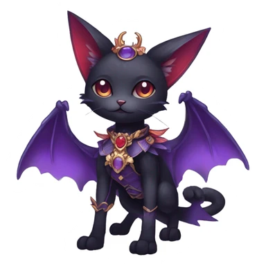 cool kawaii edgy black purple red ethereal fantasy beautiful elegant nargacuga-bat-cat-Fakemon wearing legs spats a collar harness with jewelries full body sticker