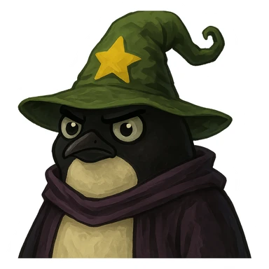 A penguin wizard with a different, unique wizard hat in the style of bufo (green bufo frog meme). sticker