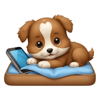  puppy in bed with phone sticker
