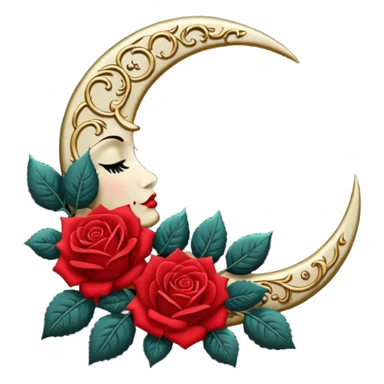 crescent damask moon with roses sticker