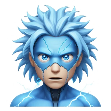electric lab mutant portrait, head and shoulders only, glowing blue energy cracks on skin, wild hair, intense eyes, sci-fi lab accident vibe, 3D cartoon, mobile game icon style, clean background, no text, no watermark

 sticker