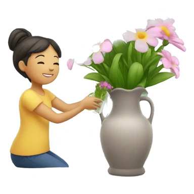 Watering a vase of beautiful flowers  sticker