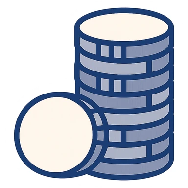 stack of silver coins, modern look, rounded shapes, simple design sticker