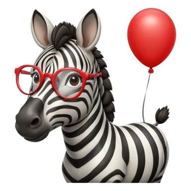 zebra holding red balloon in hand with glasses sticker
