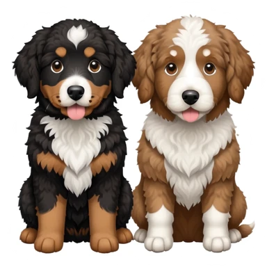 2 dogs: one light brown Aussie doodle, one Bernedoodle all black with white eyebrows some white markings, no brown coloring. Both same size. sticker