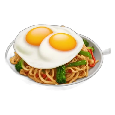 stir fry noodle with red sauce and egg fry on top sticker