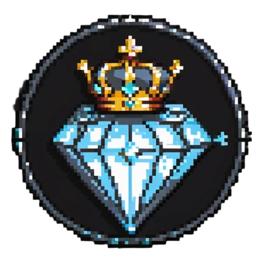 A sparkly diamond-shaped sponsor badge with crown sticker
