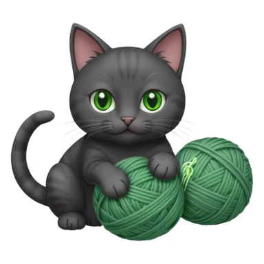 beautiful female solid dark grey cat with green eyes, white toes/paws and white patch on her chest playing sticker