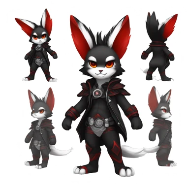 Anthro-Edgy-Cool-Dark-Black-White-Red-Contrast-Colors-Fantasy-Fur-Sona-Chibi-Shiny-Fakémon-Hybrid full body sticker