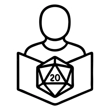 minimalist outlined icon representing Dungeon Master for DnD TTRPGs with worn distressed effect sticker