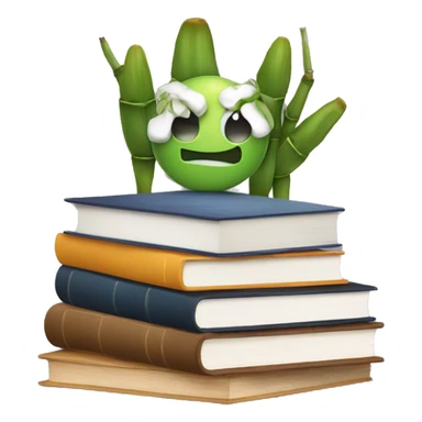 A stack of books sitting on a bamboo desk with a tasty book being in the middle  sticker