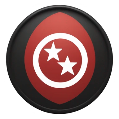 flag featured a red background with a white circular field at the center, overlaid with a bold black geometric emblem sticker
