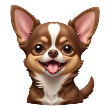 Cinematic Cute Yawning Chocolate Short Haired Chihuahua Portrait Emoji, Head tilted slightly with a dramatic, wide-open yawn, soft chocolate fur with a velvety texture, floppy ears slightly drooping, round dark eyes barely open in drowsy contentment, Simplified yet irresistibly adorable features, highly detailed, glowing with a soft, cozy glow, high shine, relaxed yet expressive, stylized with a touch of whimsy, bright and endearing, soft glowing outline, capturing the essence of a sleepy yet affectionate pup, so drowsy it feels like it could stretch right out of the screen and curl up for a nap! sticker