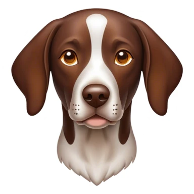 Cinematic German Pointer Portrait Emoji, Elegant and alert, sleek brown and white tones, Simplified yet sharp features, highly detailed, glowing with a warm, confident glow, high shine, intelligent and poised, stylized with an air of grace, focused and attentive, soft glowing outline, capturing the essence of agility and loyalty, so lifelike it feels as though it could spring into motion at any moment! sticker