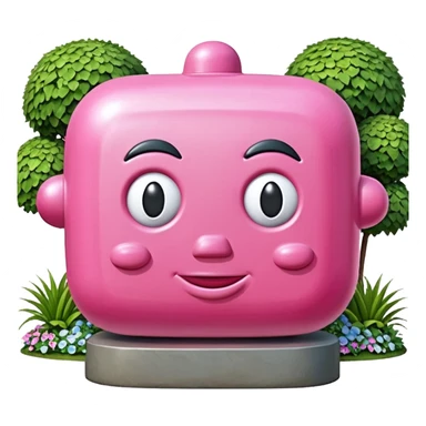 Jeff Koons style pink spam bust sculpture in a garden landscape  sticker