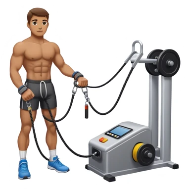 athlete standing next to cable-machine with cable tied to ankle cuffs (for leg exercise) sticker
