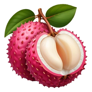 lychee fruit with reddish-pink rough outer skin, some peeled showing white juicy flesh sticker