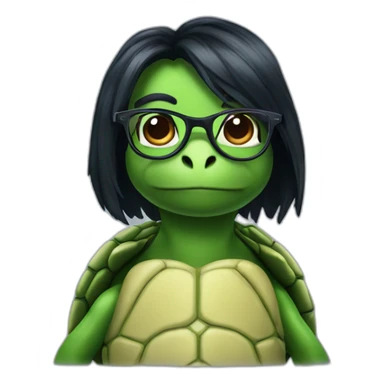 Turtle with glasses and long black hair sticker